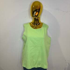 Kidcore Vintage 90s Essentials Lime Green Cotton Tank Top Shell Size XL